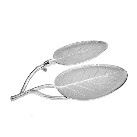 Classic Touch LE946 Nickel Leaf 2 Bowl Relish Dish; 14.5 X 11.25 X 2.75 In.